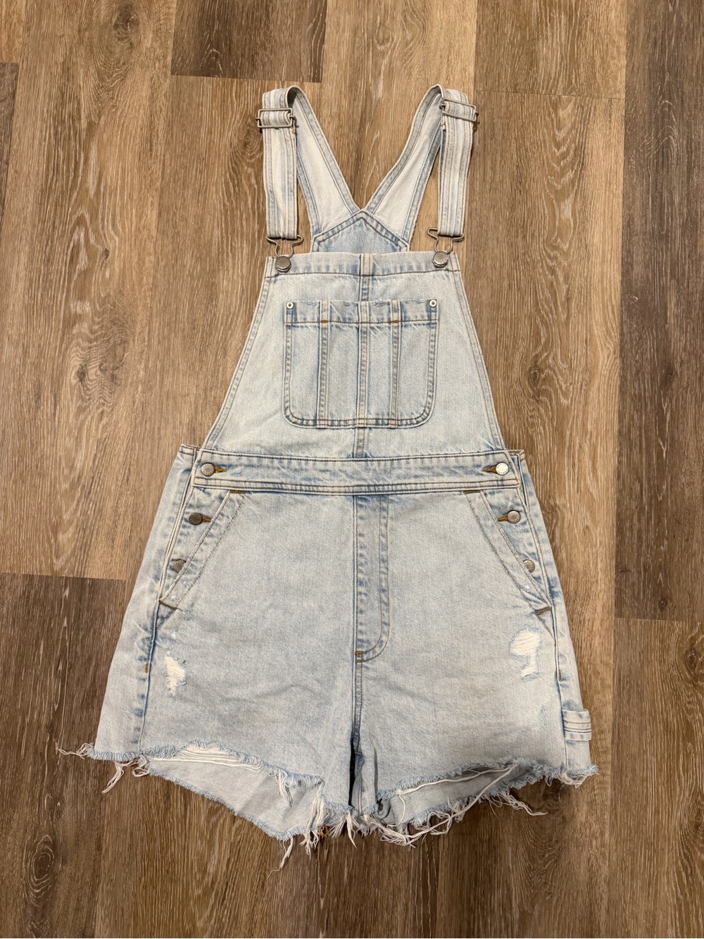 Aritzia Denim Forum Light Wash Denim Short Overalls